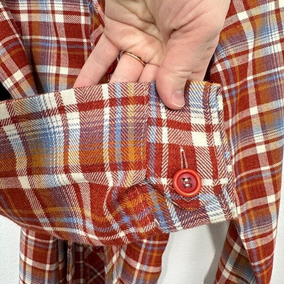 Vintage Wrangler Women's Plaid Flannel Belted Waist Length‎ Shacket Shirt Coat M - Picture 3 of 6